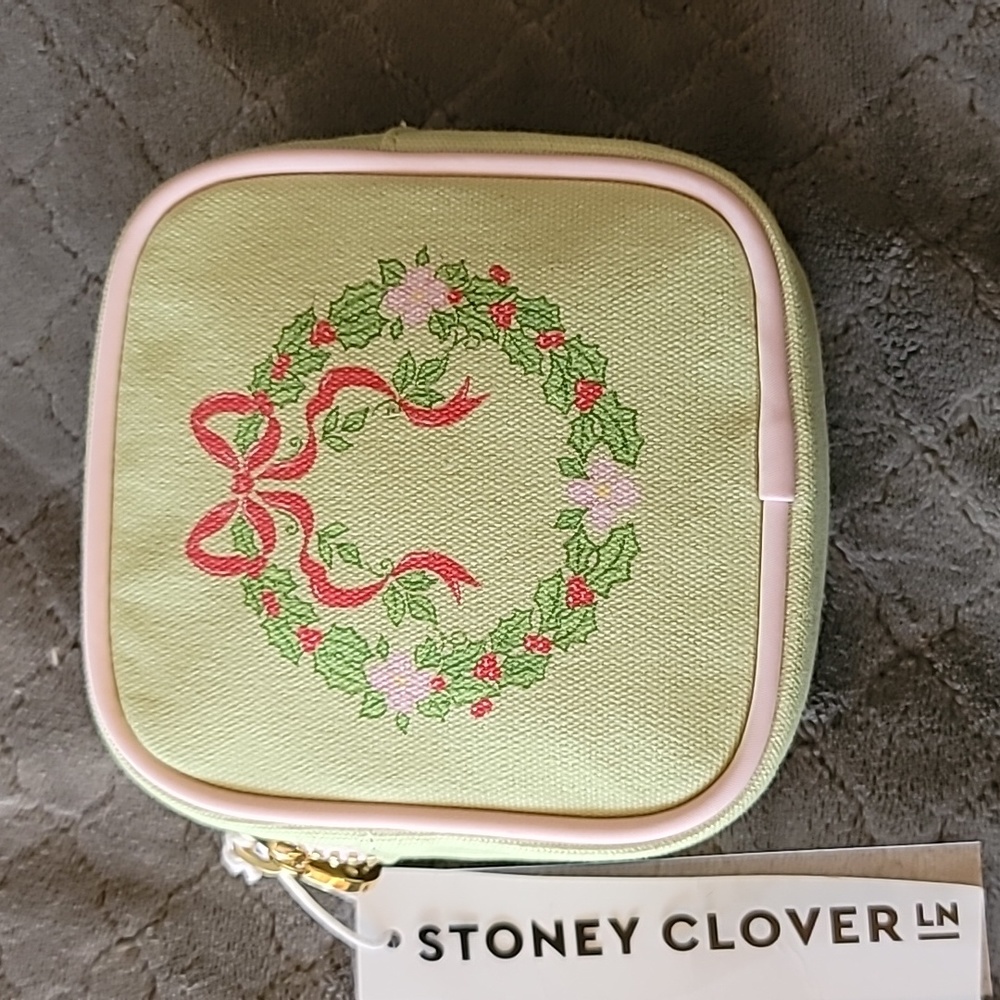 Stoney Clover Holiday Wreath and Ribbons Canvas Mini Pouch NWT